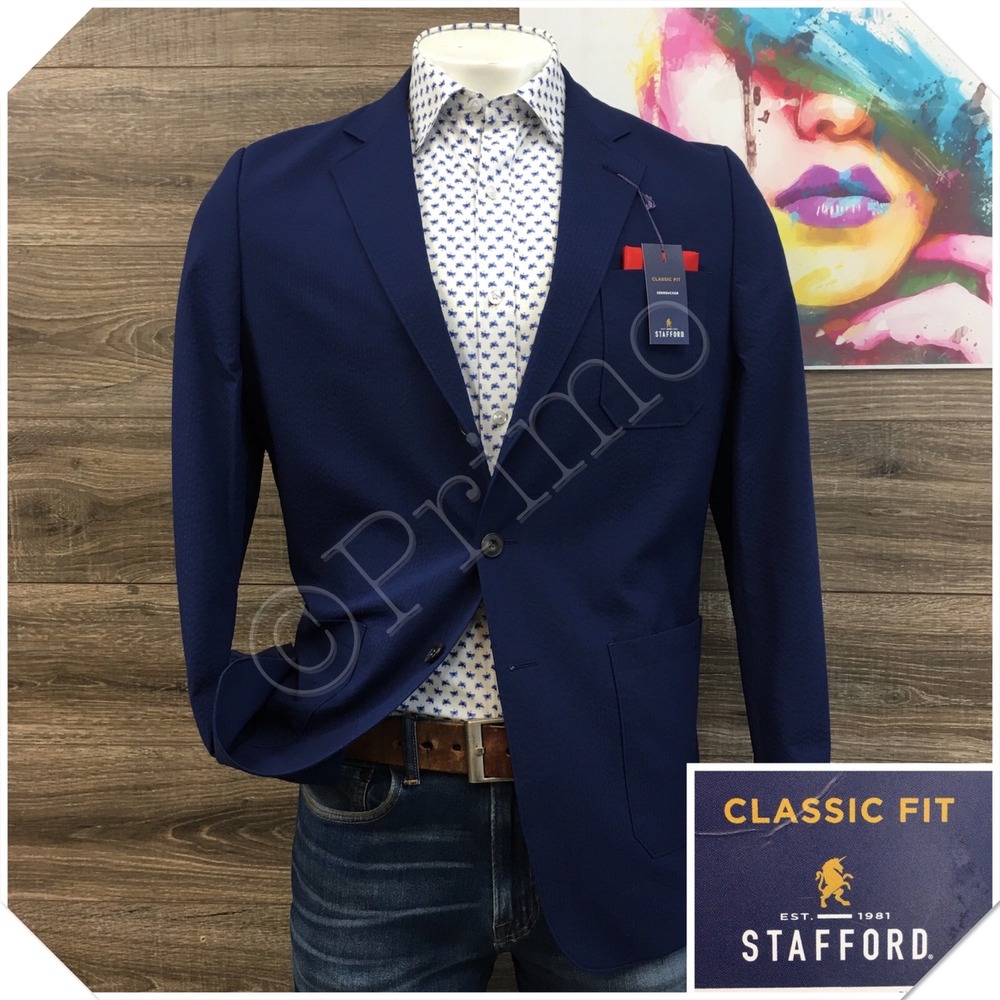 NEW! Stafford Mens Seersucker Sport Coat Blazer Classic Fit Actual Size 42R